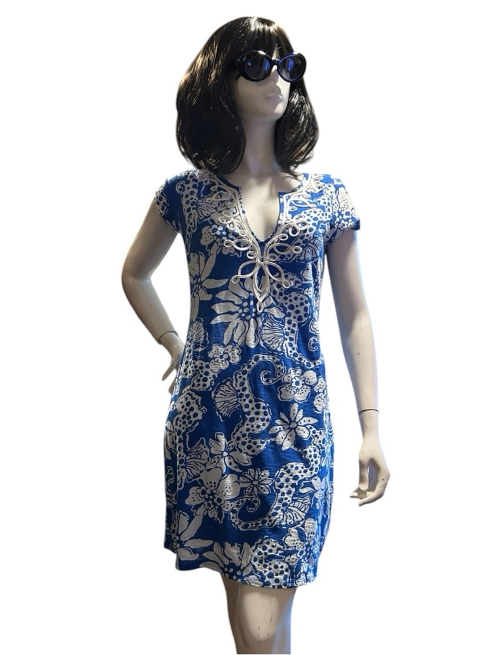 Lilly Pulitzer Brewster Blue/White Quahog Chowder Nautical Print Dress Size S